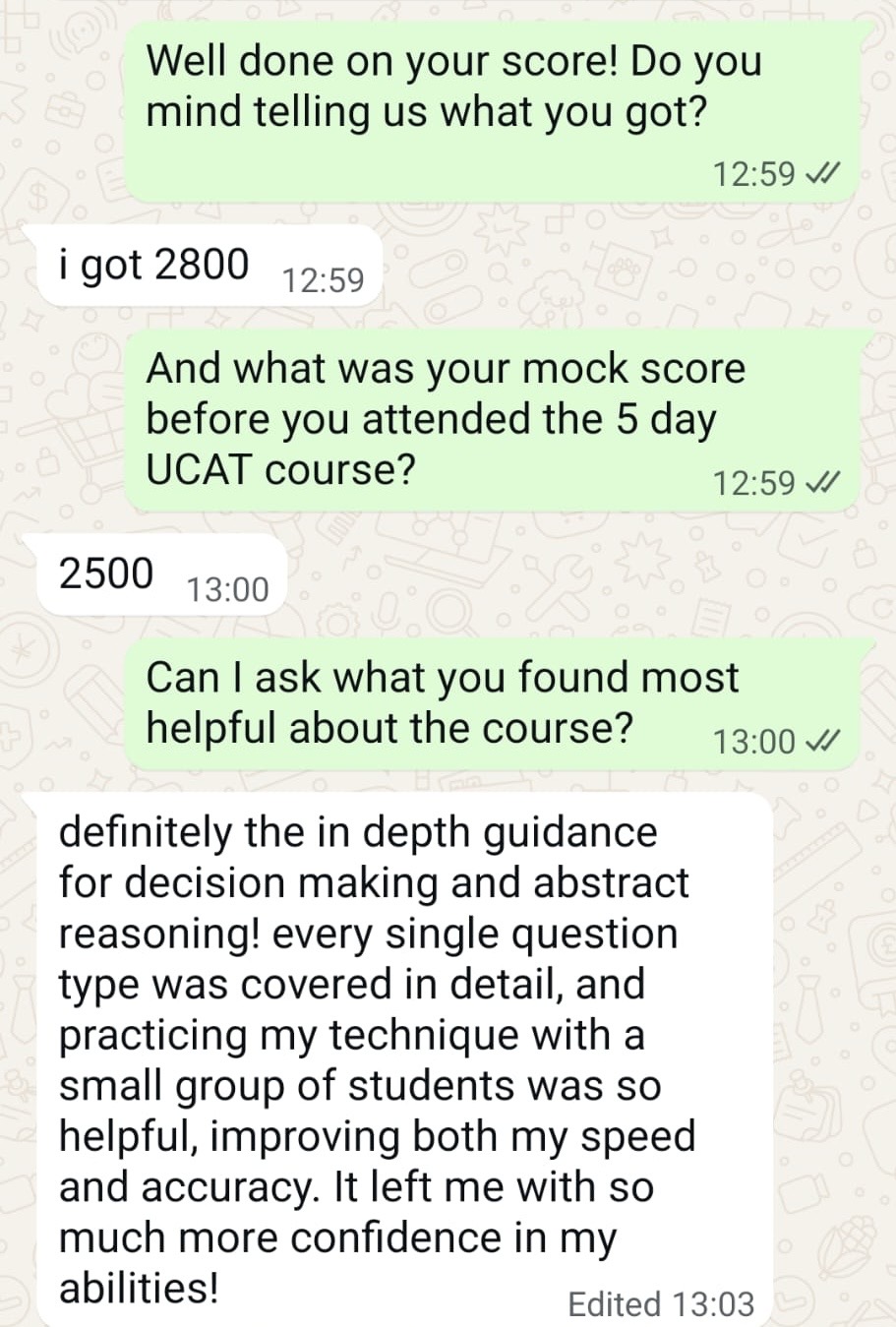 Student WhatsApp — 2800, praises DM/AR practice
