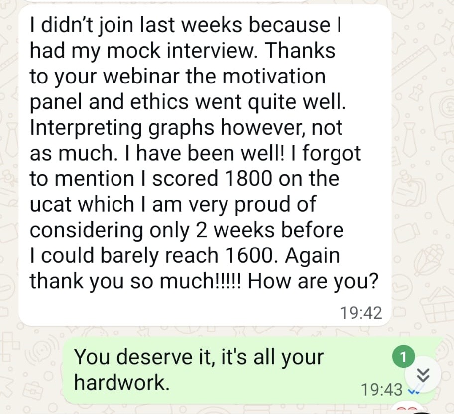 Student WhatsApp — 1800 UCAT, webinar thanks