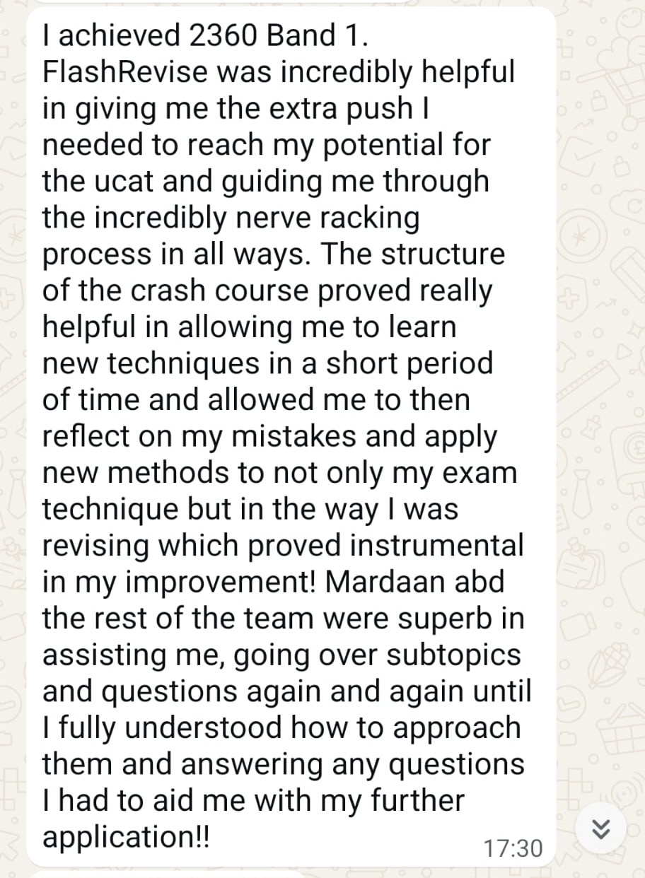 Student WhatsApp — 2360 Band 1, crash-course praise