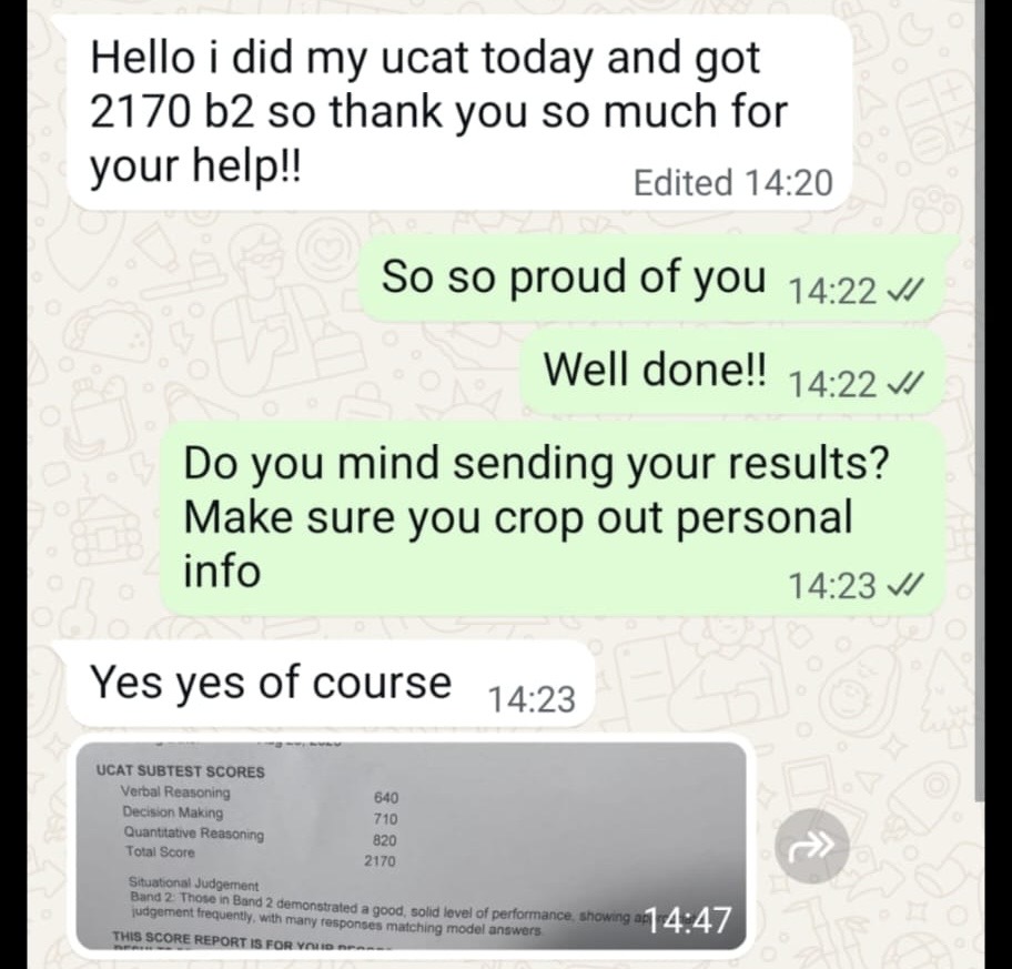 Student WhatsApp — 2170 Band 2 score share
