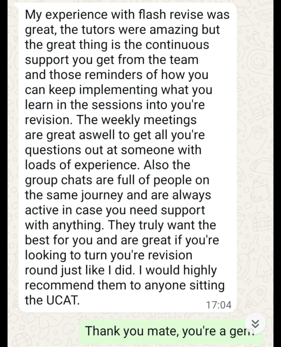 Student WhatsApp — long testimonial