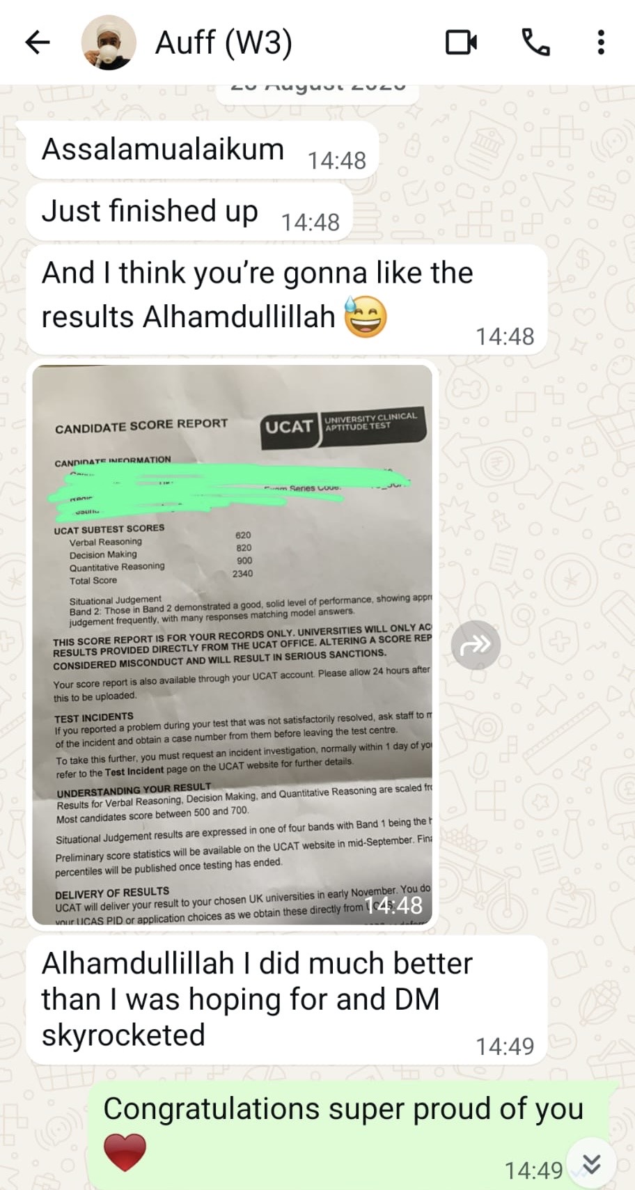 Auff WhatsApp — 2340 Band 2 score report